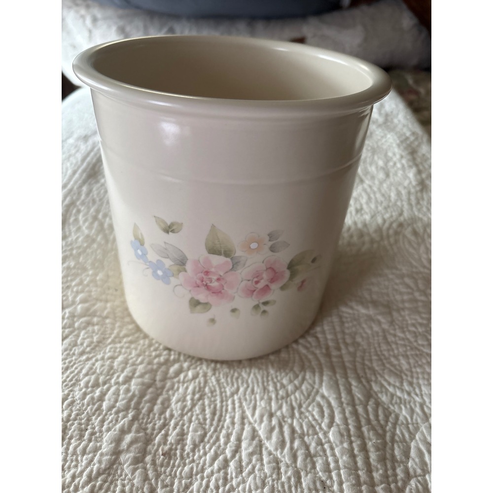 VTG Pfaltzgraff Tea Rose Ceramic Utensil Crock Floral Stoneware Kitchen holder